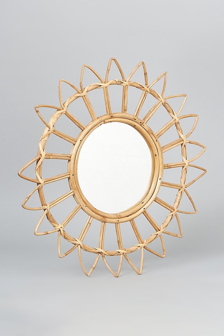 Beige Cane Handmade Sunflower Mirror by SYMETTRY