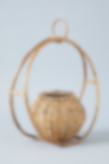 Beige Natural Rattan & Cane Handmade Hanging Planter by SYMETTRY