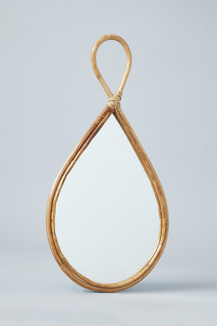 Beige Natural Rattan & Cane Droplet Wall Mirror by SYMETTRY