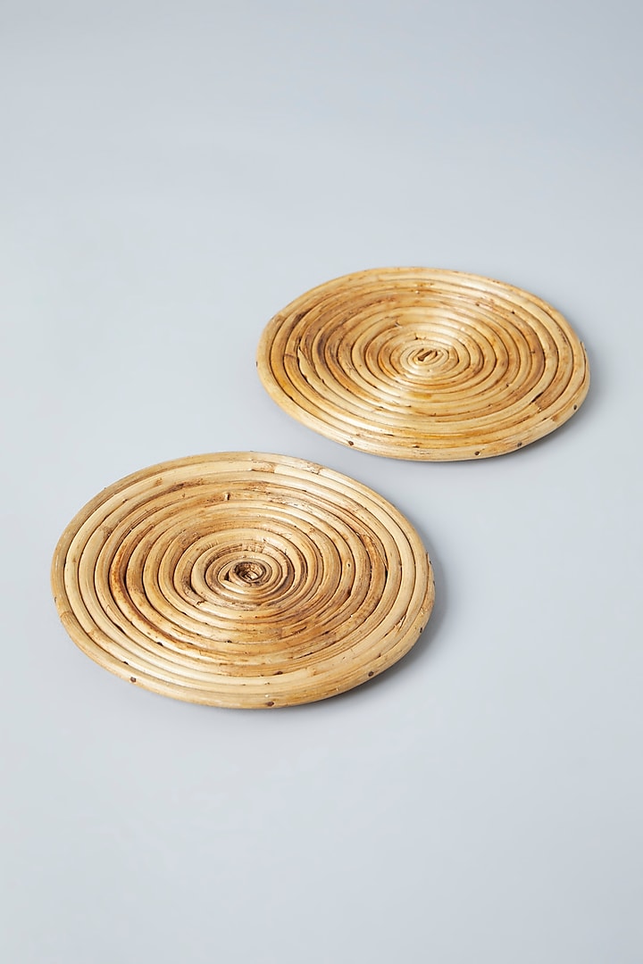 Beige Natural Rattan & Cane Coiled Trivets (Set of 2) by SYMETTRY