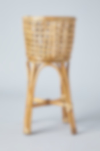 Beige Natural Rattan & Cane Handmade Jaal Planter Stand by SYMETTRY