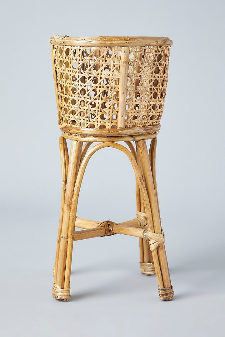 Beige Natural Rattan & Cane Handmade Jaal Planter Stand by SYMETTRY