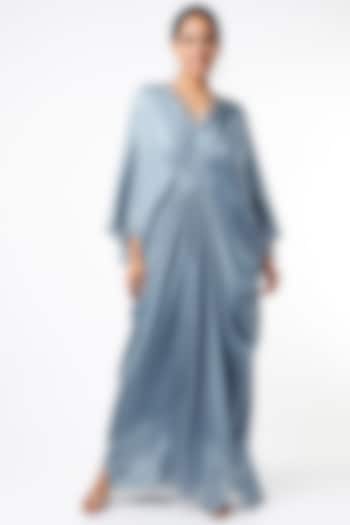 Chambray Blue Embroidered Kaftan Dress by Synonym