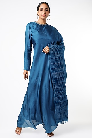 Cobalt Blue Embroidered Kaftan Dress by Synonym