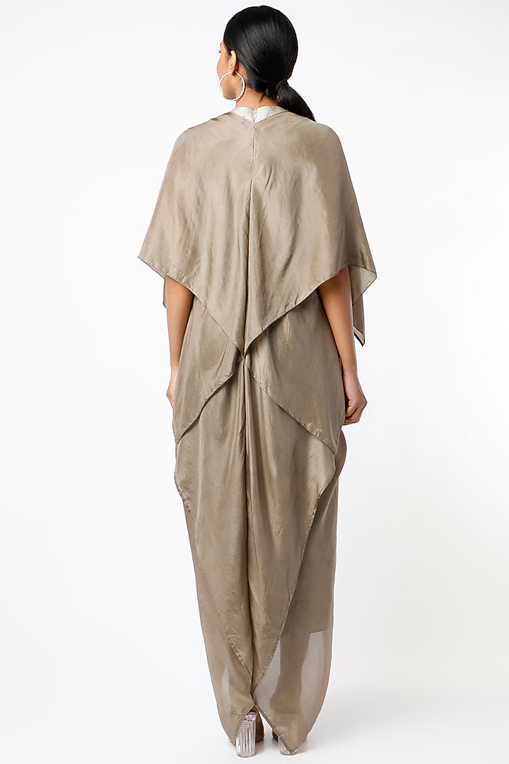 Beige & Grey Vacation Dress With Draped Jacket by Synonym at Pernia's Pop Up Shop