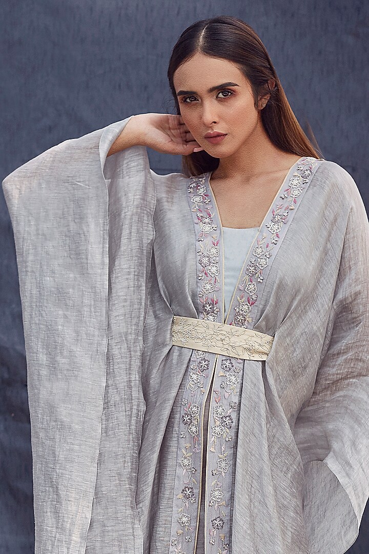 Grey Embroidered Kaftan Set by Synonym at Pernia's Pop Up Shop
