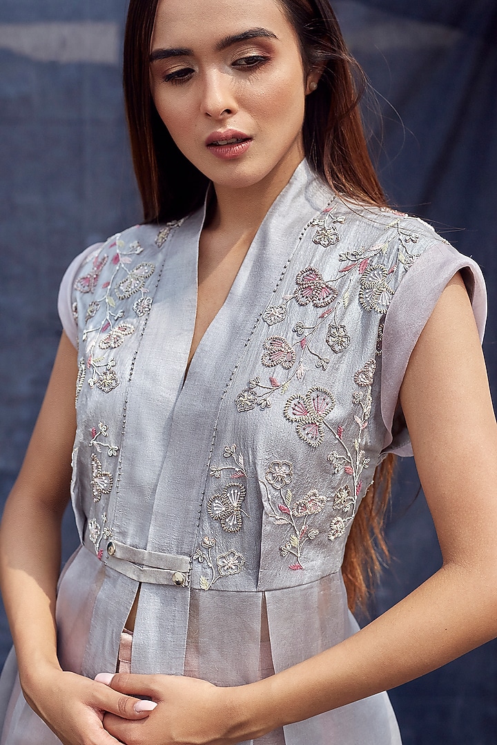 Grey Embroidered Jacket Set by Synonym at Pernia's Pop Up Shop