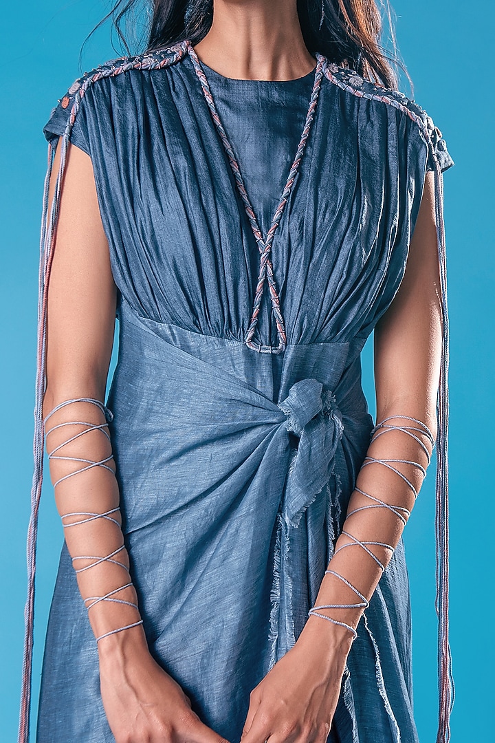 Cobalt Blue Embroidered Dress by Synonym at Pernia's Pop Up Shop 2026