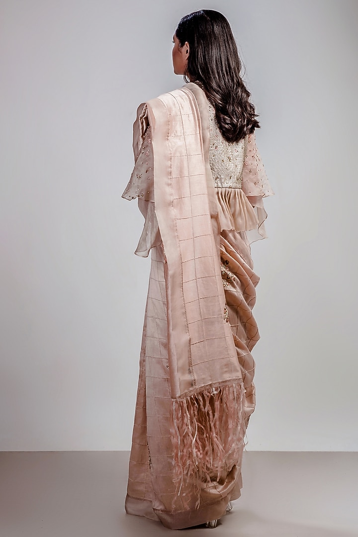 Nude Embroidered Wedding Saree Set by Synonym at Pernia's Pop Up Shop
