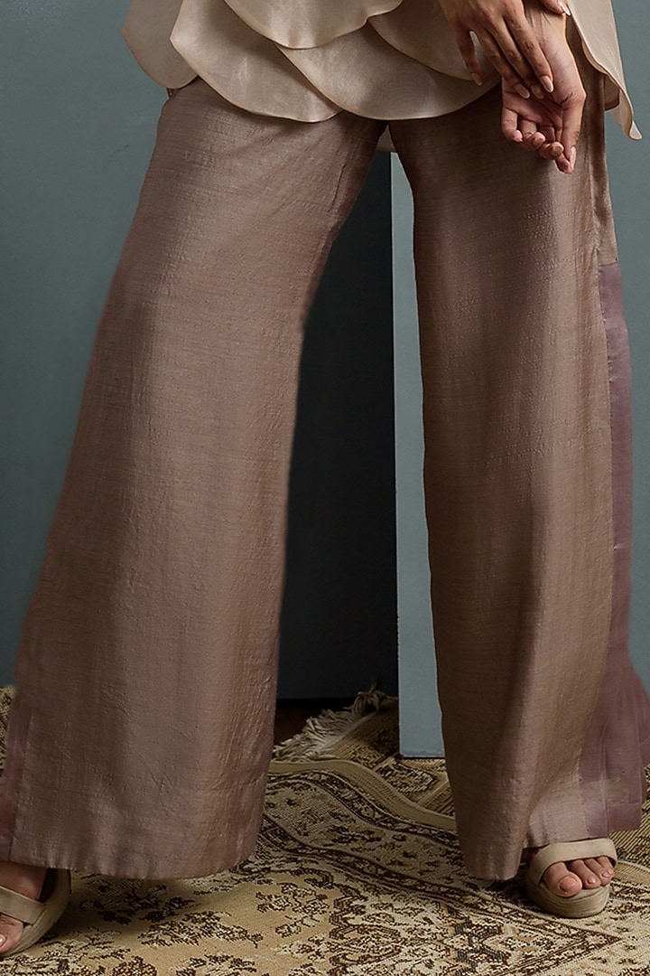 Beige Muga Silk Pant Set by Synonym at Pernia's Pop Up Shop