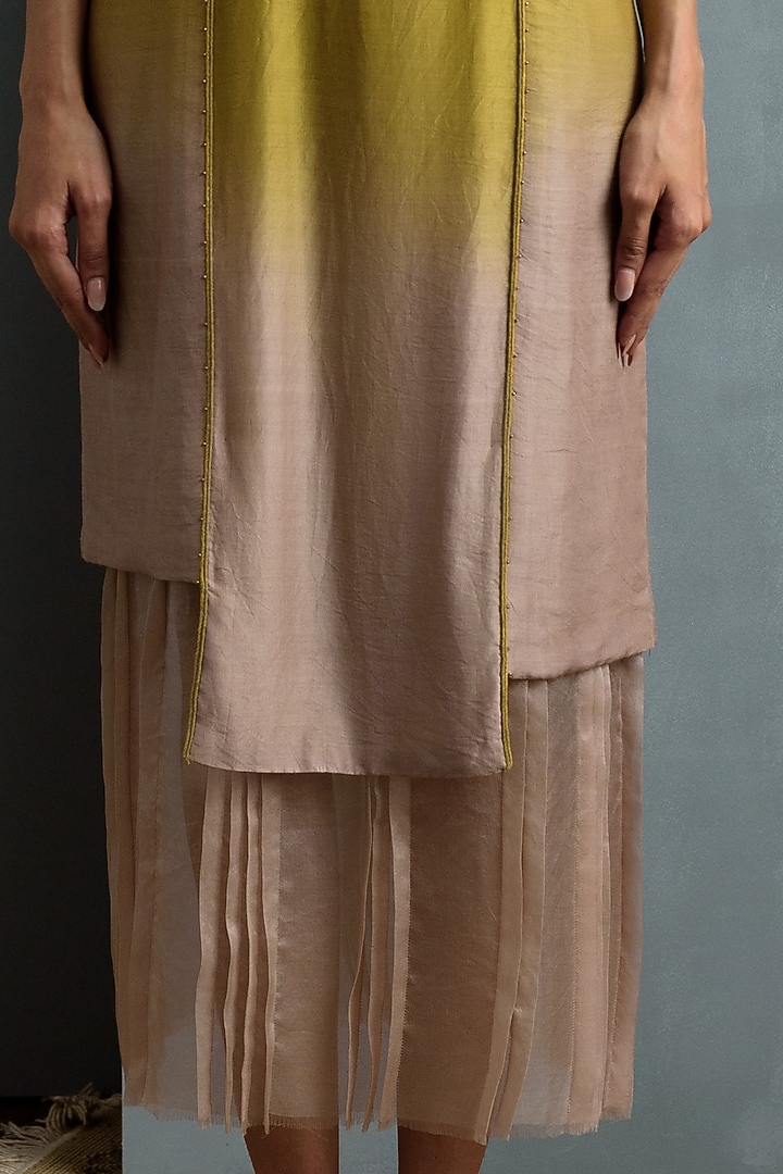 Green & Beige Ombre Spun Silk Summer Dress by Synonym at Pernia's Pop Up Shop