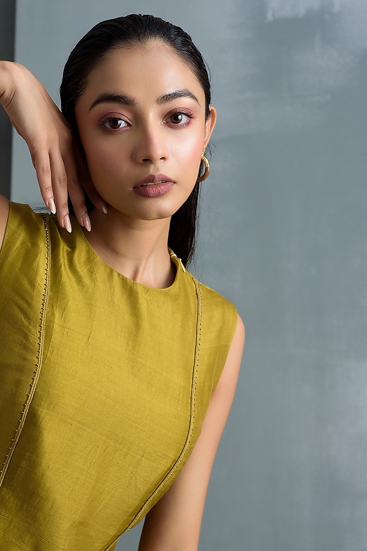 Green & Beige Ombre Spun Silk Summer Dress by Synonym at Pernia's Pop Up Shop