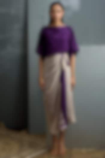 Royal Purple & Cream Habutai Silk Dress by Synonym