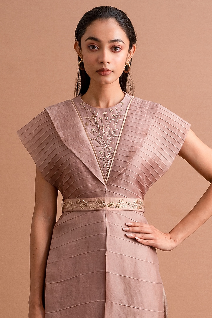 Blush Peach Embroidered Cape Set by Synonym at Pernia's Pop Up Shop