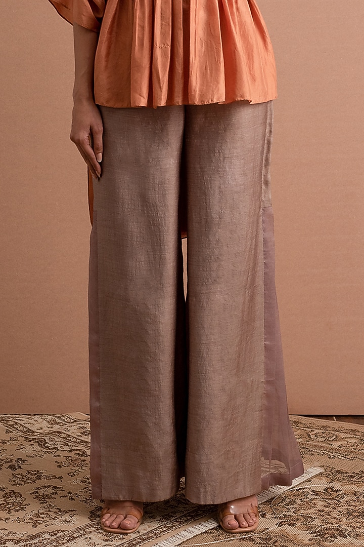Brown Muga Silk Pant Set by Synonym at Pernia's Pop Up Shop