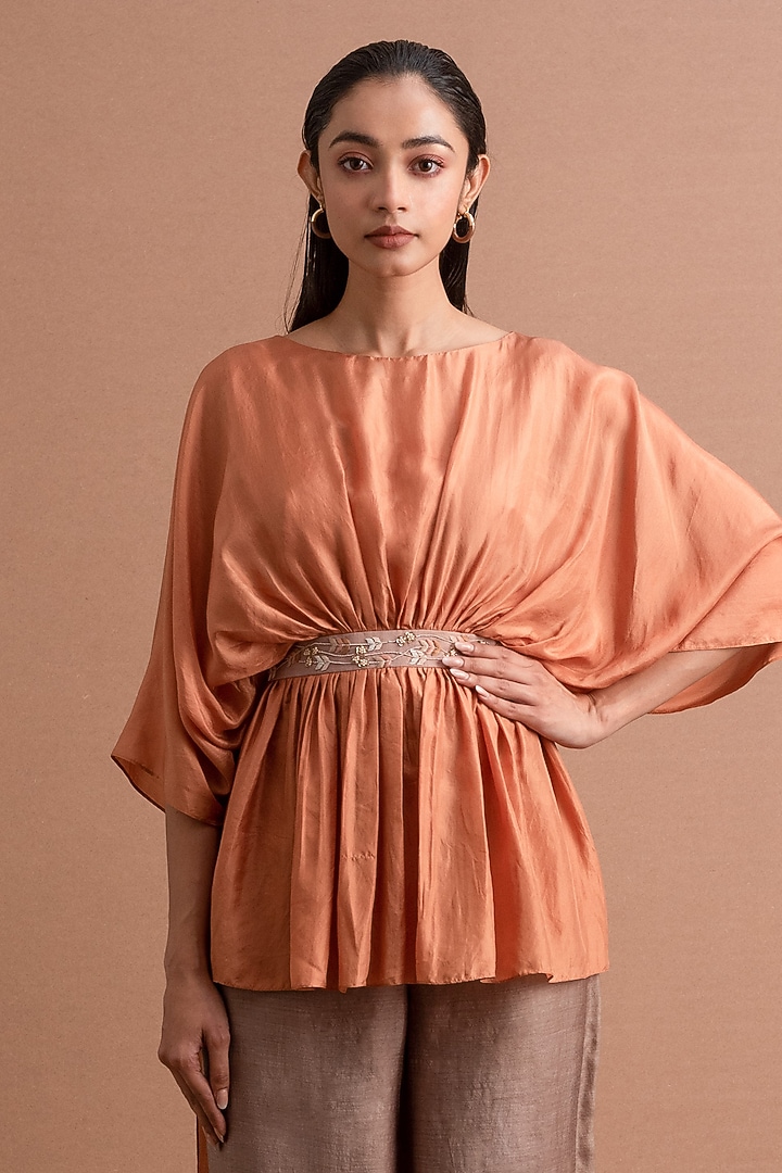 Brown Muga Silk Pant Set by Synonym at Pernia's Pop Up Shop
