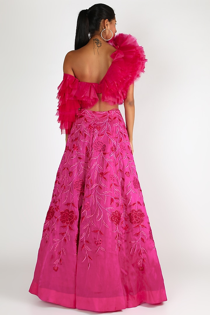 Fuchsia Embroidered Draped Blouse by SHRIYA SOM at Pernia's Pop Up Shop