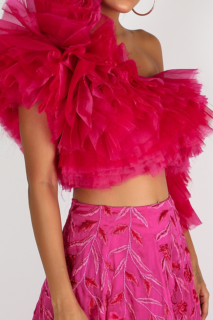 Fuchsia Embroidered Draped Blouse by SHRIYA SOM at Pernia's Pop Up Shop