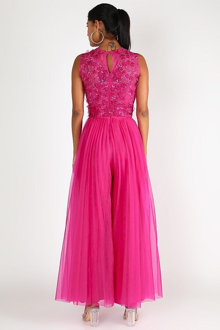 Fuchsia Embroidered Pre-Pleated Jumpsuit by SHRIYA SOM at Pernia's Pop Up Shop