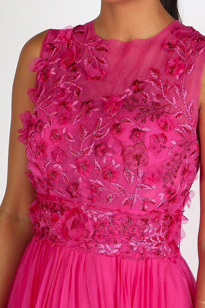 Fuchsia Embroidered Pre-Pleated Jumpsuit by SHRIYA SOM at Pernia's Pop Up Shop