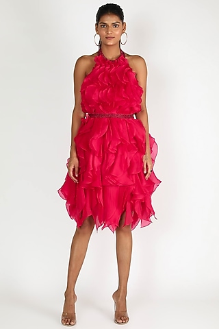 Fuchsia Ruffle Dress by SHRIYA SOM