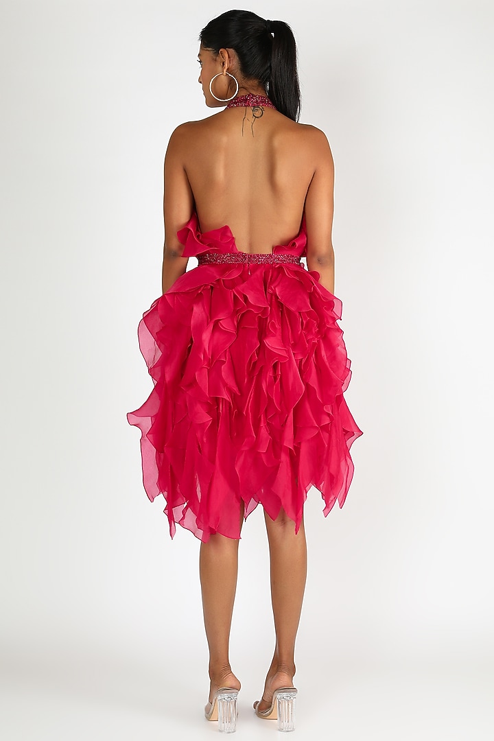 Fuchsia Ruffle Party Wear Dress by SHRIYA SOM at Pernia's Pop Up Shop