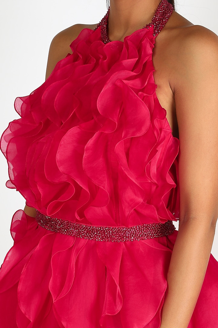 Fuchsia Ruffle Party Wear Dress by SHRIYA SOM at Pernia's Pop Up Shop