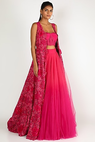Fuchsia Tulle Skirt Set by SHRIYA SOM