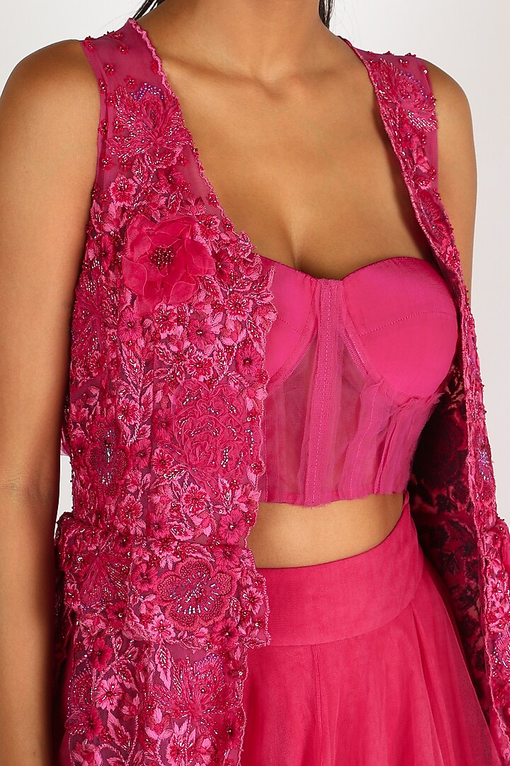 Fuchsia Tulle Skirt Set by SHRIYA SOM at Pernia's Pop Up Shop