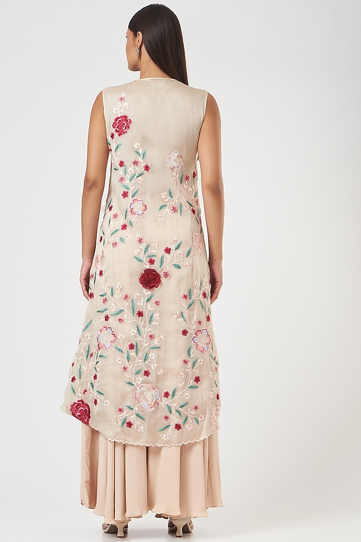 Beige Embroidered Sparrow-Tail Long Jacket Set by SHRIYA SOM at Pernia's Pop Up Shop