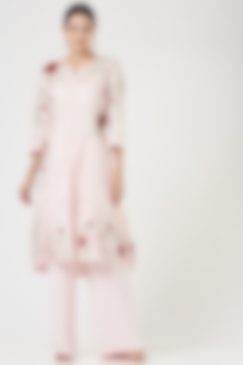 Blush Pink Embroidered Long Jacket Set by SHRIYA SOM