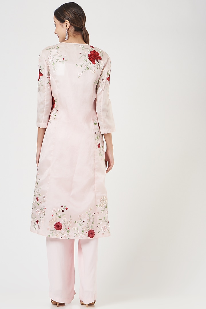 Blush Pink Embroidered Long Jacket Set by SHRIYA SOM at Pernia's Pop Up Shop