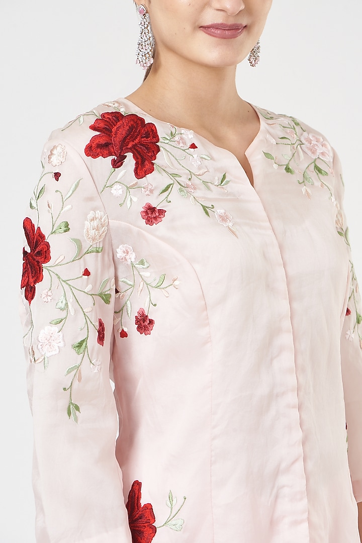 Blush Pink Embroidered Long Jacket Set by SHRIYA SOM at Pernia's Pop Up Shop