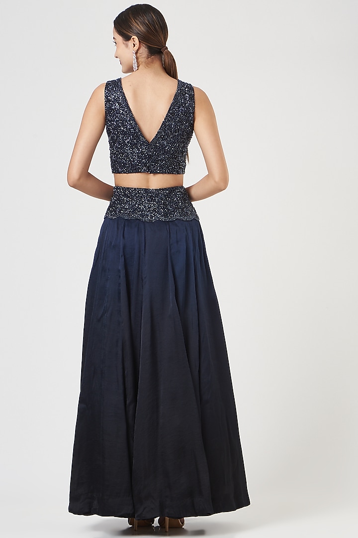 Dark Navy Blue Ombre Organza Skirt Set by SHRIYA SOM at Pernia's Pop Up Shop
