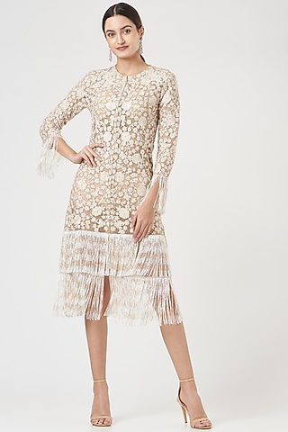 White Tulle Embroidered Jacket Dress by SHRIYA SOM
