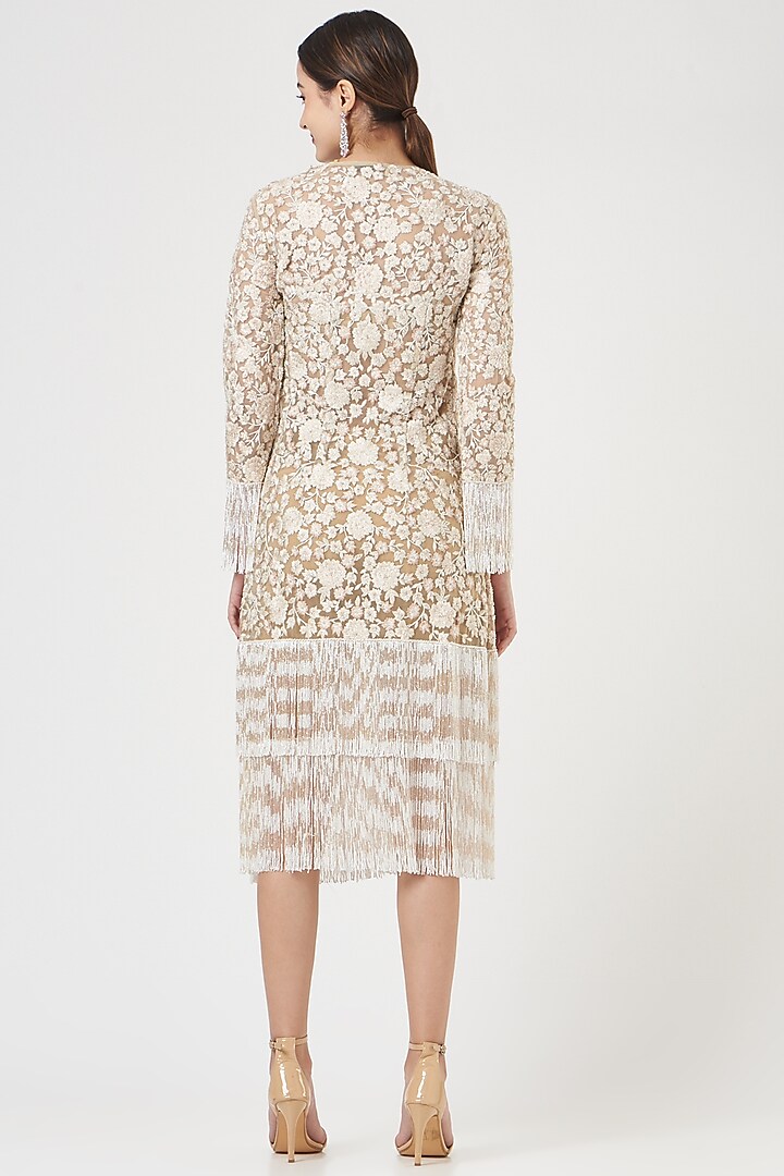White Tulle Embroidered Jacket Party Wear Dress by SHRIYA SOM at Pernia's Pop Up Shop
