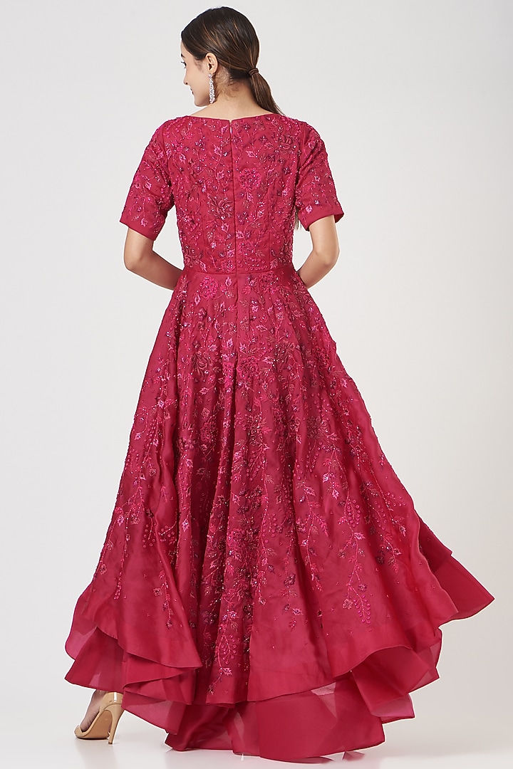 Fuchsia Embroidered Cascading Gown by SHRIYA SOM at Pernia's Pop Up Shop
