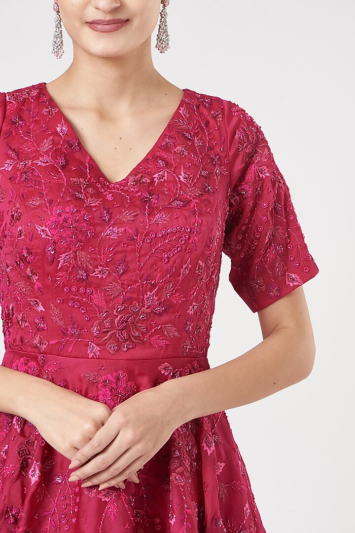 Fuchsia Embroidered Cascading Gown by SHRIYA SOM at Pernia's Pop Up Shop
