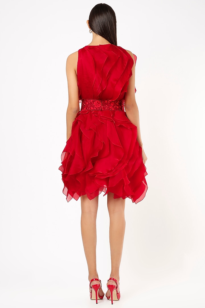 Red Organza Mini Ruffled Cocktail Dress by SHRIYA SOM at Pernia's Pop Up Shop