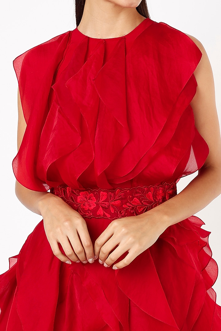 Red Organza Mini Ruffled Cocktail Dress by SHRIYA SOM at Pernia's Pop Up Shop