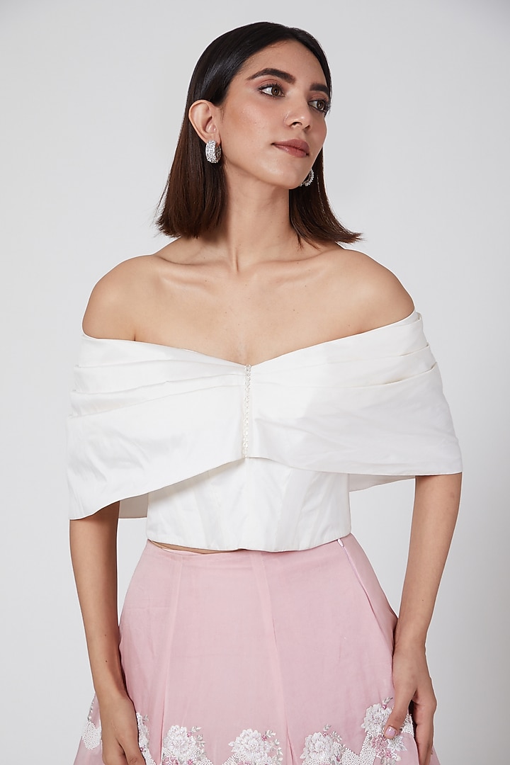 Ivory Butterfly Draped Blouse by SHRIYA SOM at Pernia's Pop Up Shop