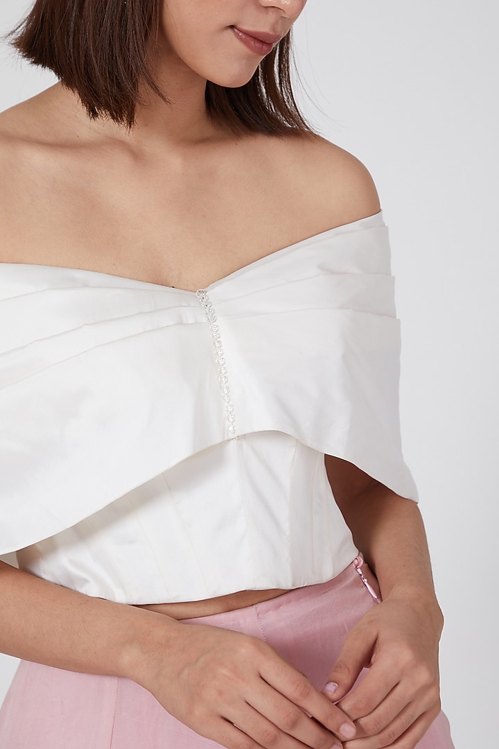 Ivory Butterfly Draped Blouse by SHRIYA SOM at Pernia's Pop Up Shop