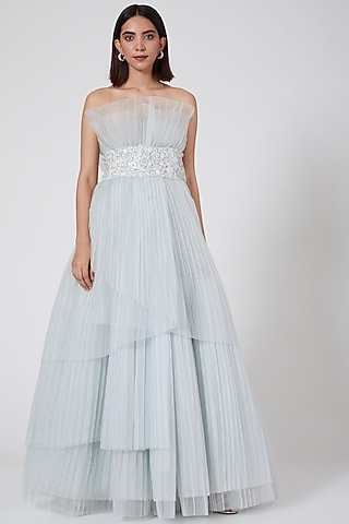 Sky Blue Floral Embroidered Corset Belt by SHRIYA SOM