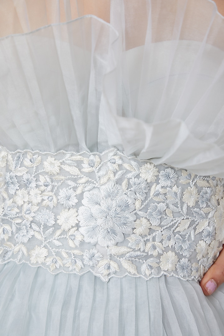 Sky Blue Floral Embroidered Corset Belt by SHRIYA SOM at Pernia's Pop Up Shop
