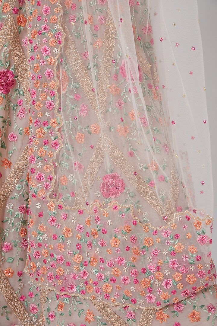 Beige Diamond Floral Embroidered Skirt by SHRIYA SOM at Pernia's Pop Up Shop