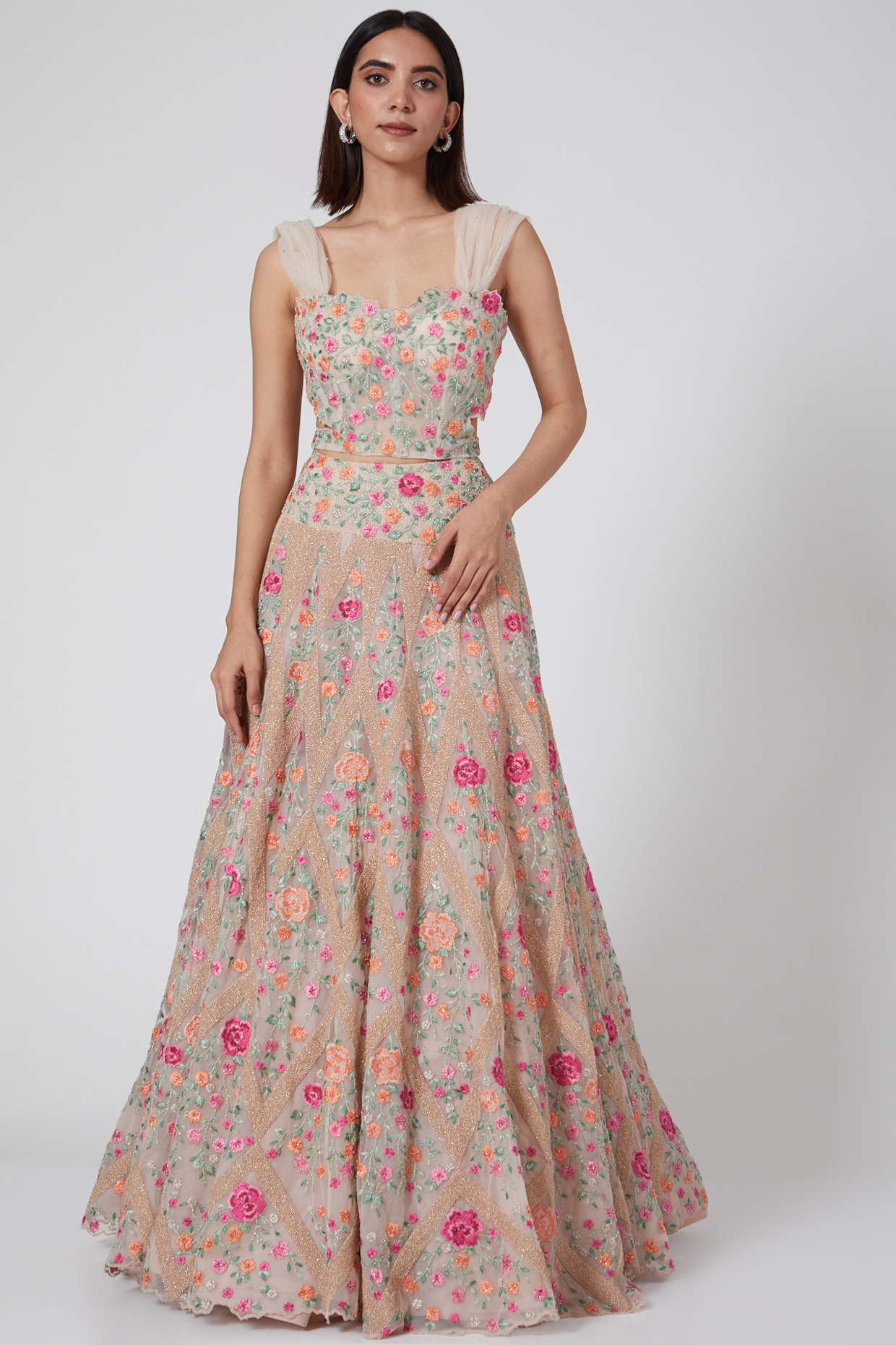 Beige Floral Embroidered Top by SHRIYA SOM at Pernia's Pop Up Shop