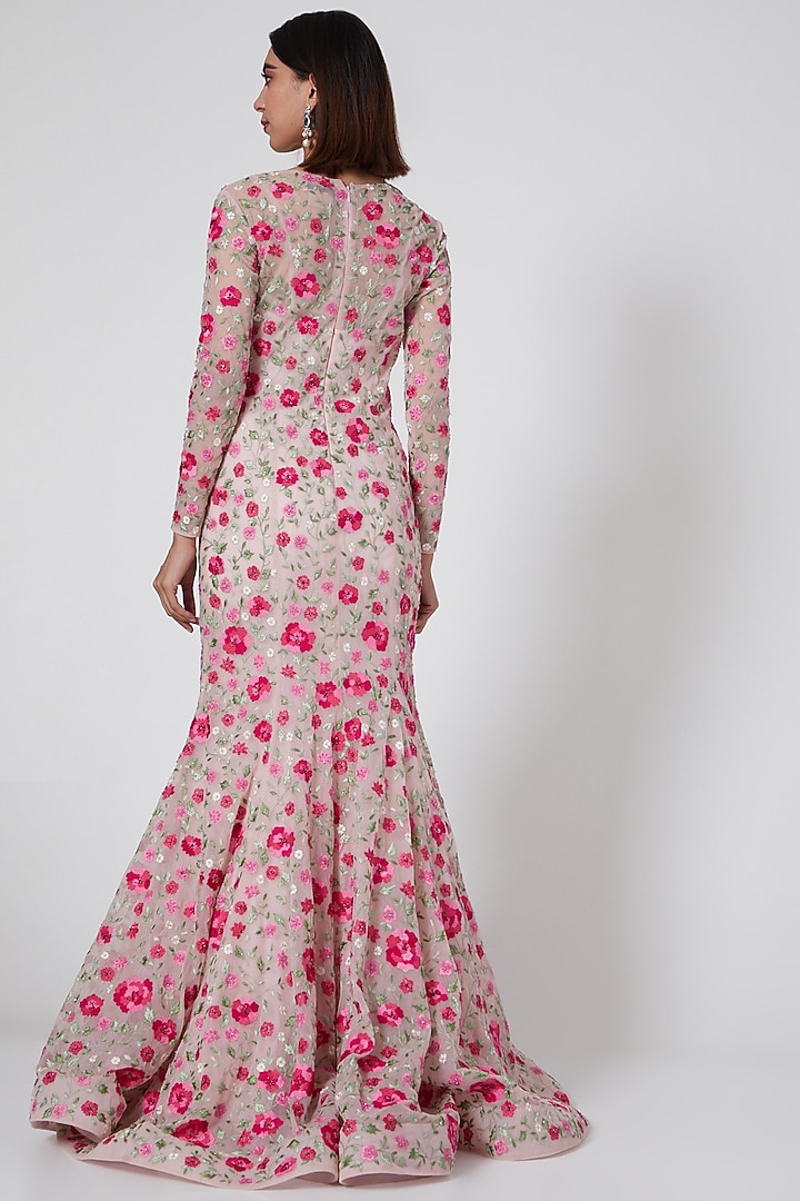 Light Pink Floral Embroidered Fishtail Bridal Gown by SHRIYA SOM at Pernia's Pop Up Shop