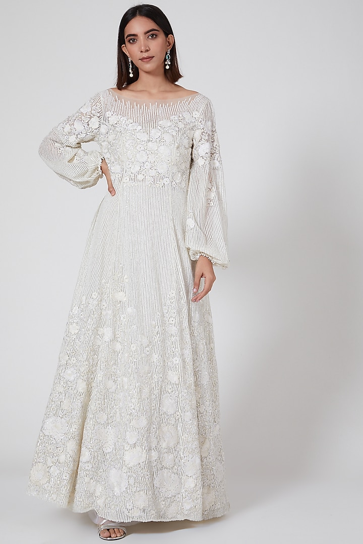 White Floral Sequins Bridal Gown by SHRIYA SOM at Pernia's Pop Up Shop