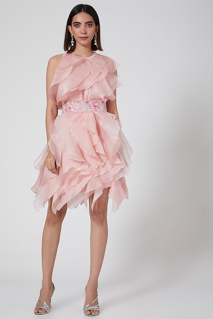 Blush Pink Ruffles Mini Dress by SHRIYA SOM