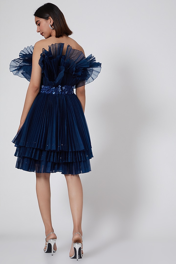 Navy Blue Ruffled Cabbage Party Wear Dress by SHRIYA SOM at Pernia's Pop Up Shop
